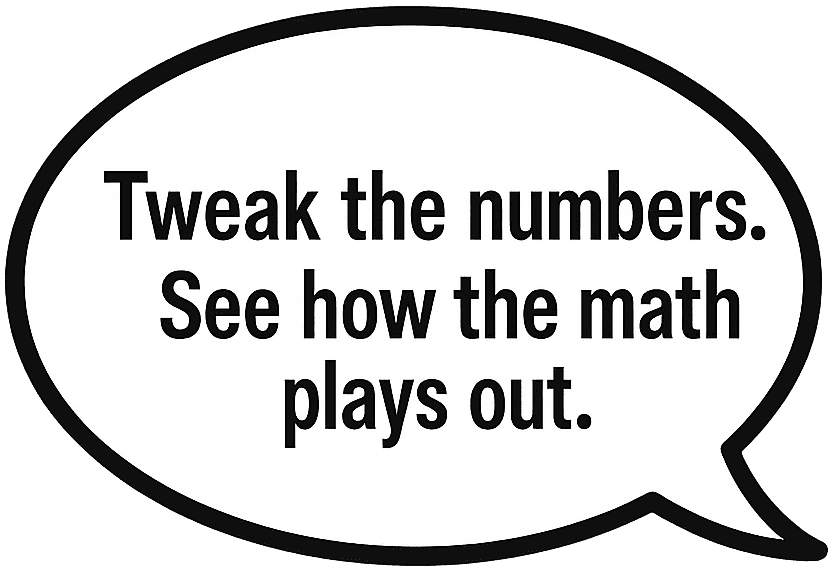 Illustration of a speech bubble that says ‘Tweak numbers’ hovering over the sample calculator form